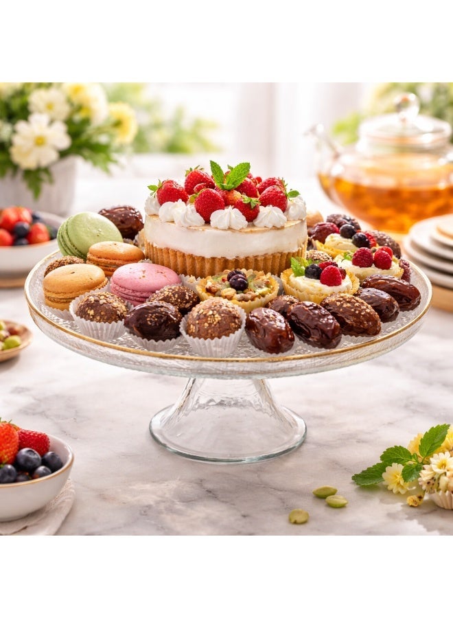 إيليجانت صحن تقديم زجاج فاخر بقاعدة – قطر 27.5 سم – ارتفاع 9.5 سم – مثالي للحلويات والضيافة ✨🍰 - Image 1